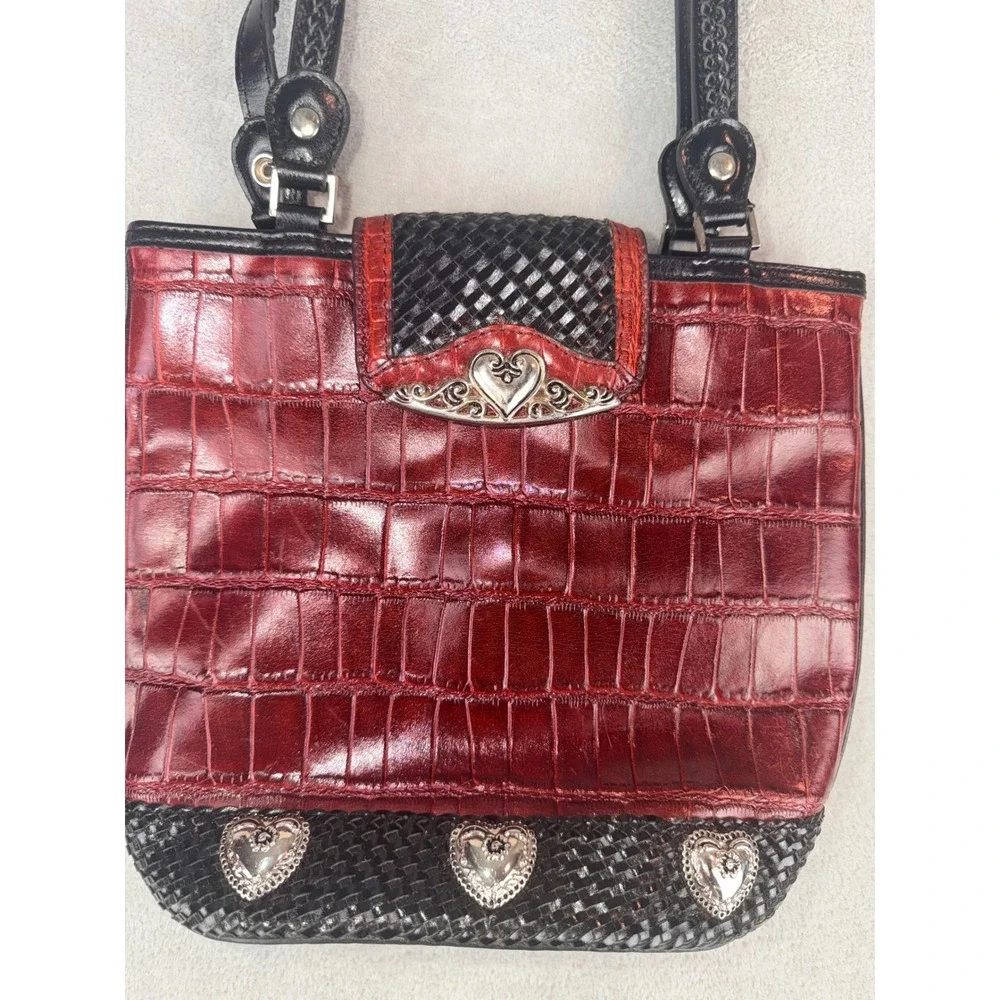 M.C. Western Burgundy Croc Embossed Heart Concho Marc Chantal Shoulder Bag